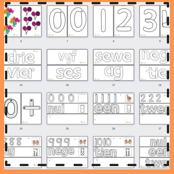 Pret met Getalname 1-10: Flitskaarte, Kleimatte en Natrek-Aktiwiteite. WriteAbility