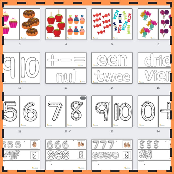 Pret met Getalname 1-10: Flitskaarte, Kleimatte en Natrek-Aktiwiteite. WriteAbility