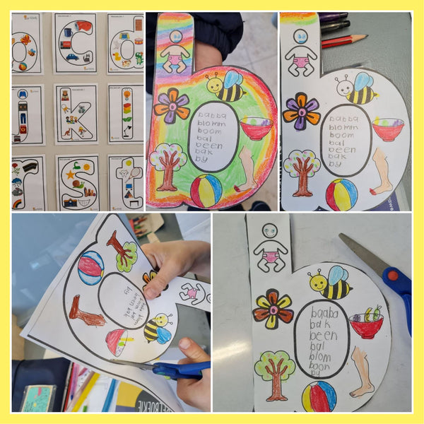 Beginklank Pret- Muurkaarte en inkleurprente. WriteAbility