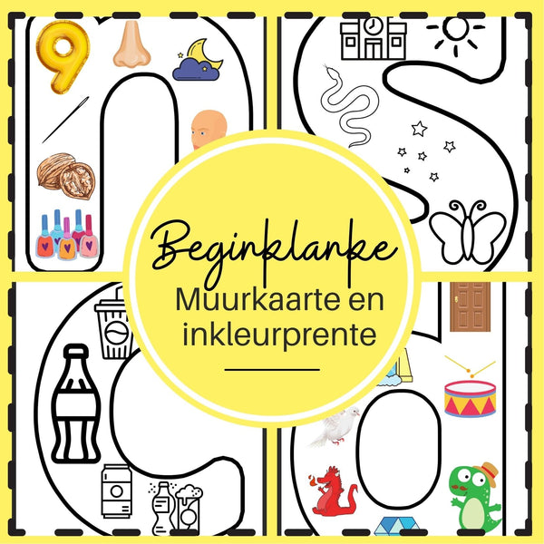 Beginklank Pret- Muurkaarte en inkleurprente. WriteAbility