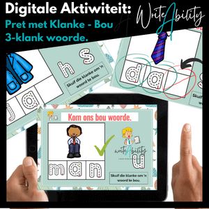 Pret met Klanke: Bou 3 klank woorde (Digitale aktiwiteit) WriteAbility