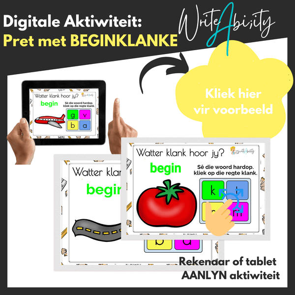 Pret met Beginklanke: Identifiseer die beginklank (Digitale aktiwiteit) WriteAbility