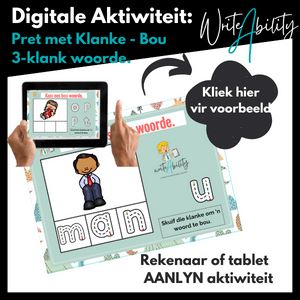 Pret met Klanke: Bou 3 klank woorde (Digitale aktiwiteit) WriteAbility 