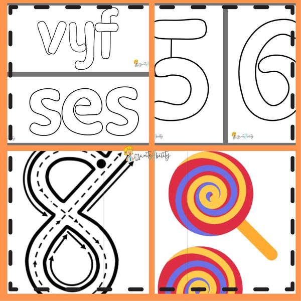 Pret met Getalname 1-10: Flitskaarte, Kleimatte en Natrek-Aktiwiteite. WriteAbility 